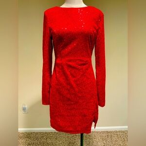 Main Strip Nikki Red Sequin Long Sleeve Mini Dress | Medium